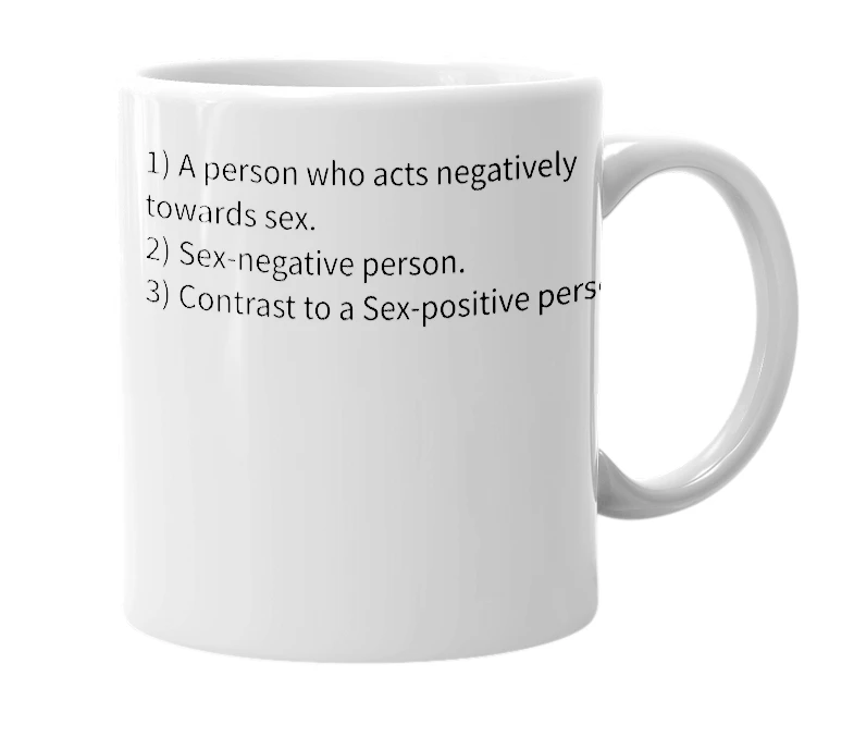 White mug with the definition of 'sex-neg'