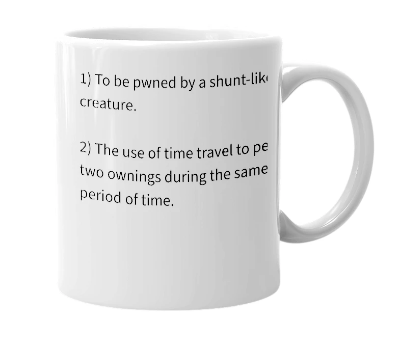 White mug with the definition of 'shunted'