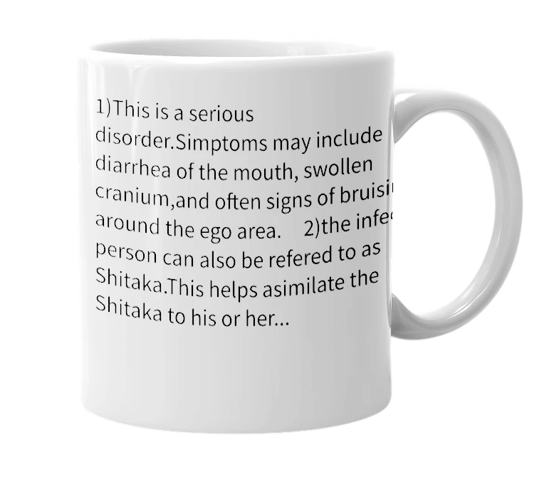 White mug with the definition of 'Shitaka'