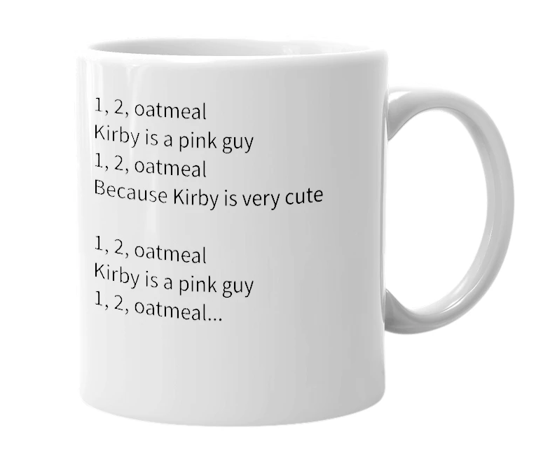 White mug with the definition of '1 2 oatmeal'