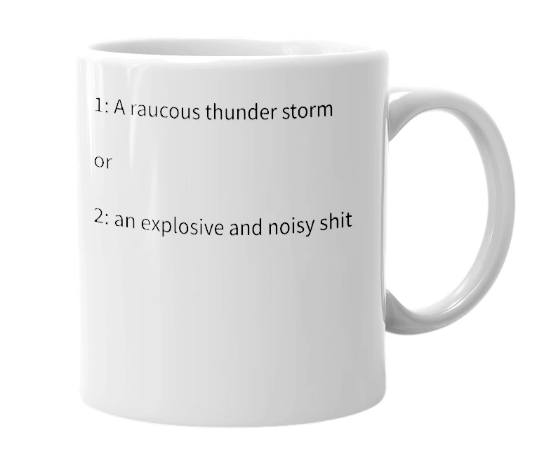 White mug with the definition of 'Thunderboomer'