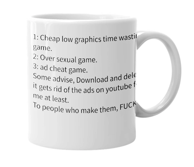White mug with the definition of 'Free Mobile Games'
