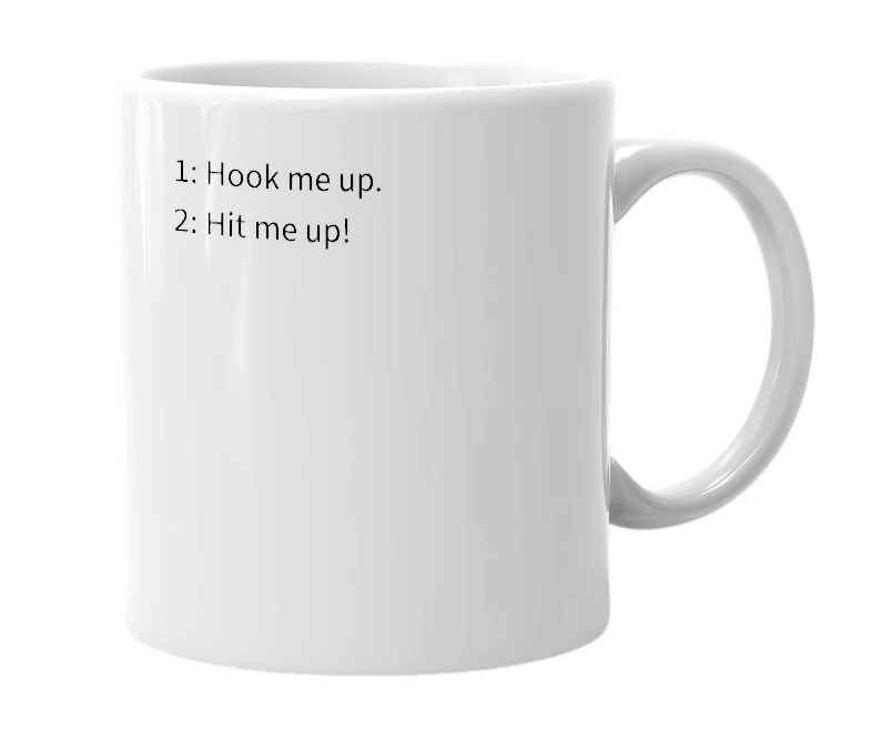 White mug with the definition of 'HMU'