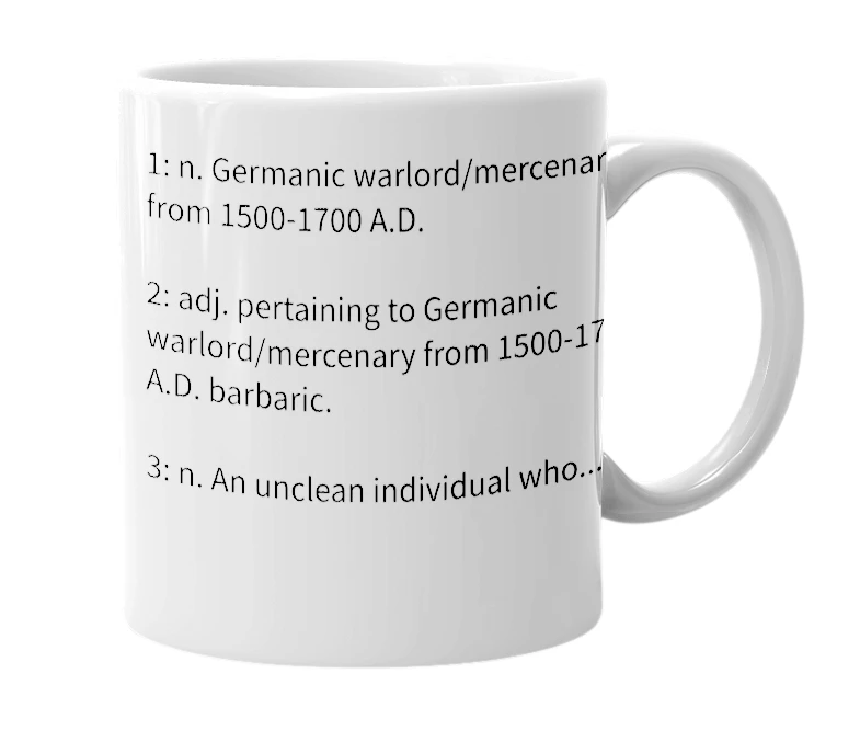White mug with the definition of 'hessian'