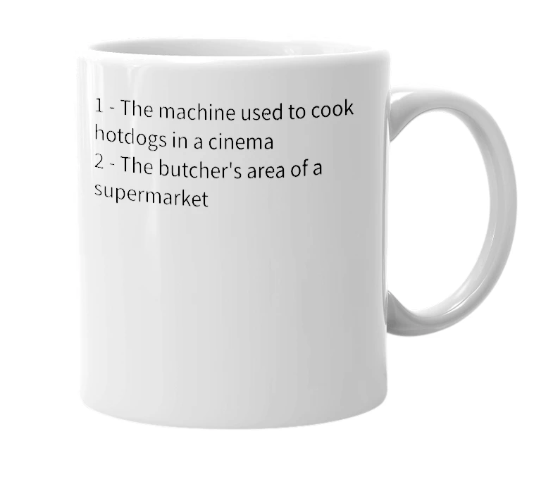White mug with the definition of 'meatcounter'