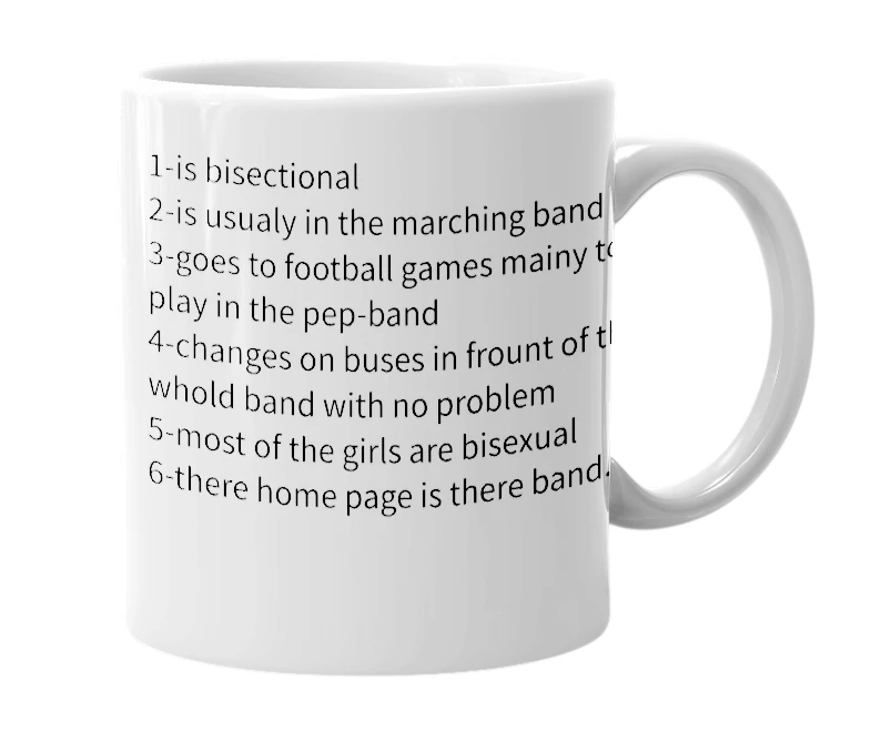 White mug with the definition of 'Band Geek'