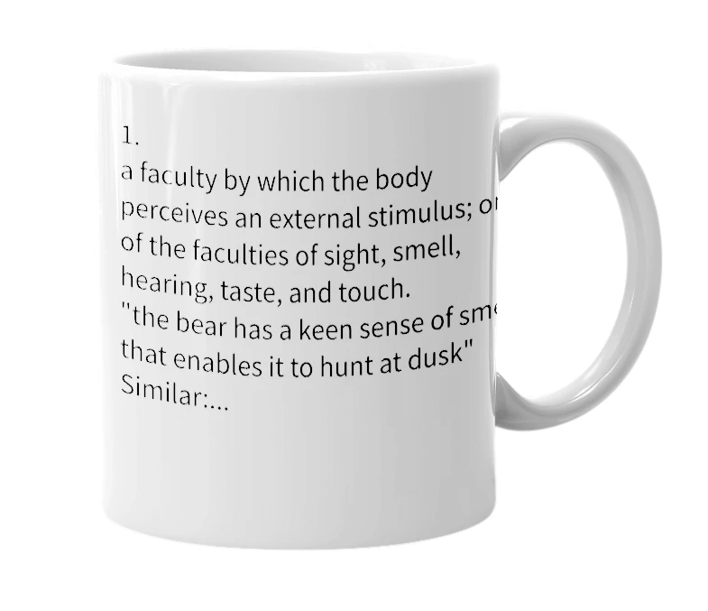 White mug with the definition of 'Sence'