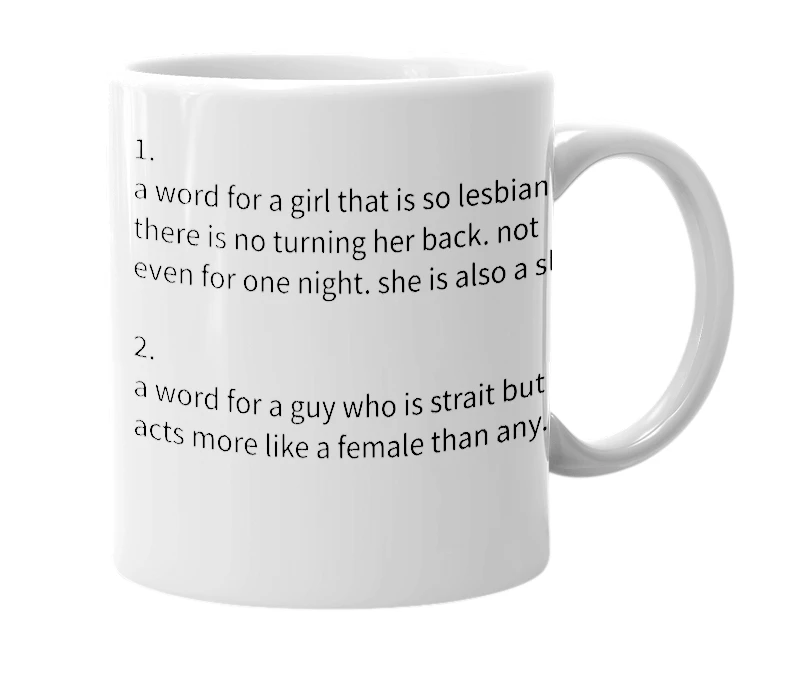 White mug with the definition of 'Swan-dyke'