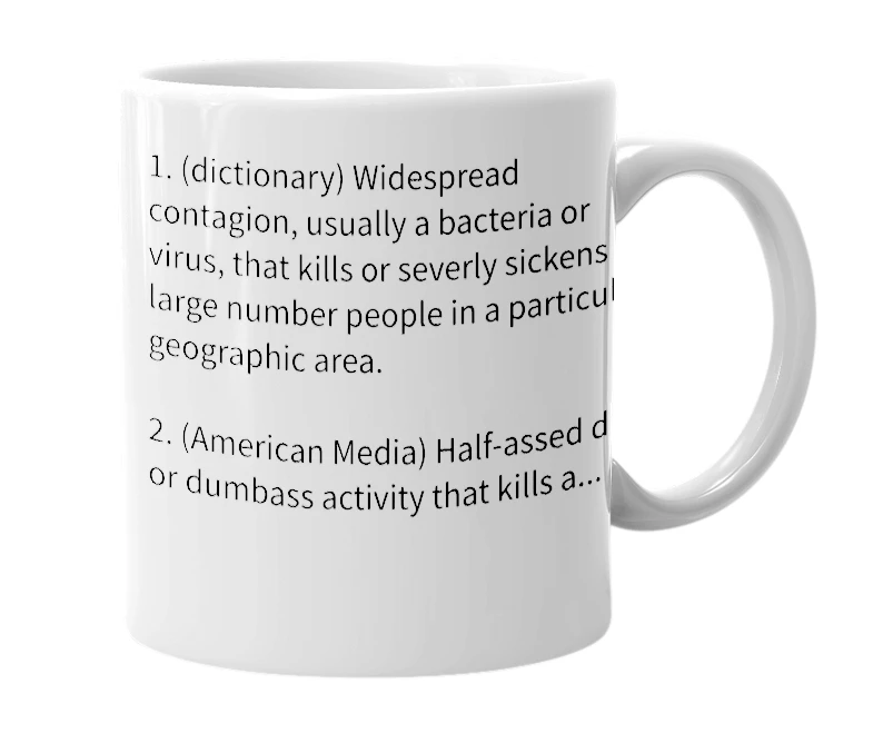 White mug with the definition of 'epidemic'