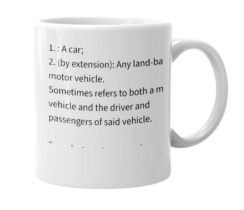 White mug with the definition of 'Motor'