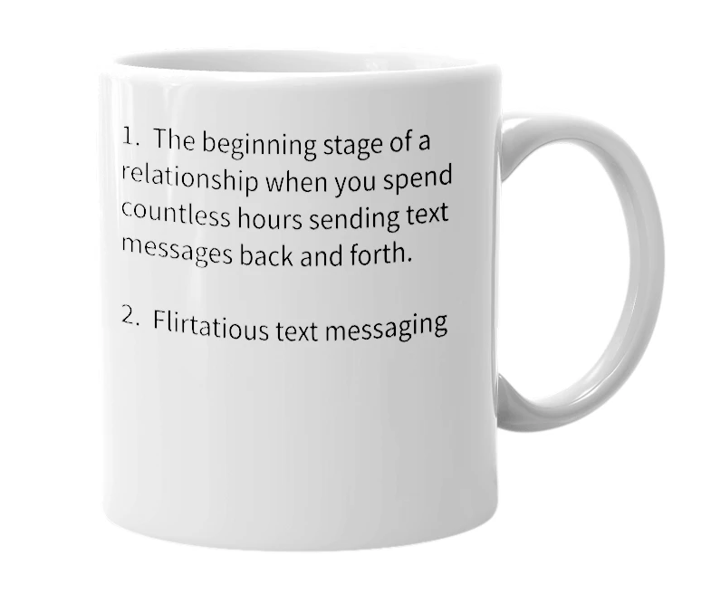 White mug with the definition of '[having text]'