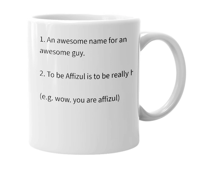 White mug with the definition of 'affizul'