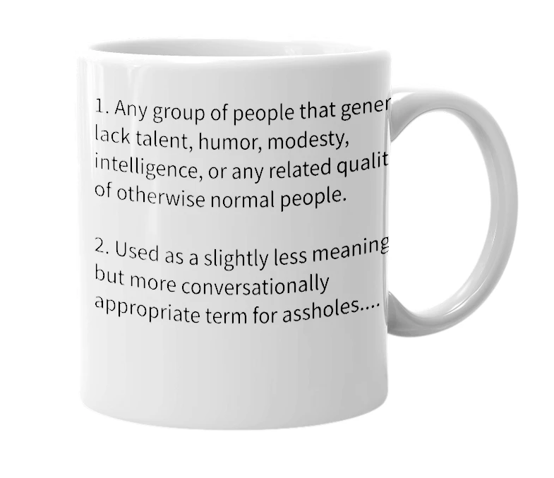 White mug with the definition of 'buttholes'