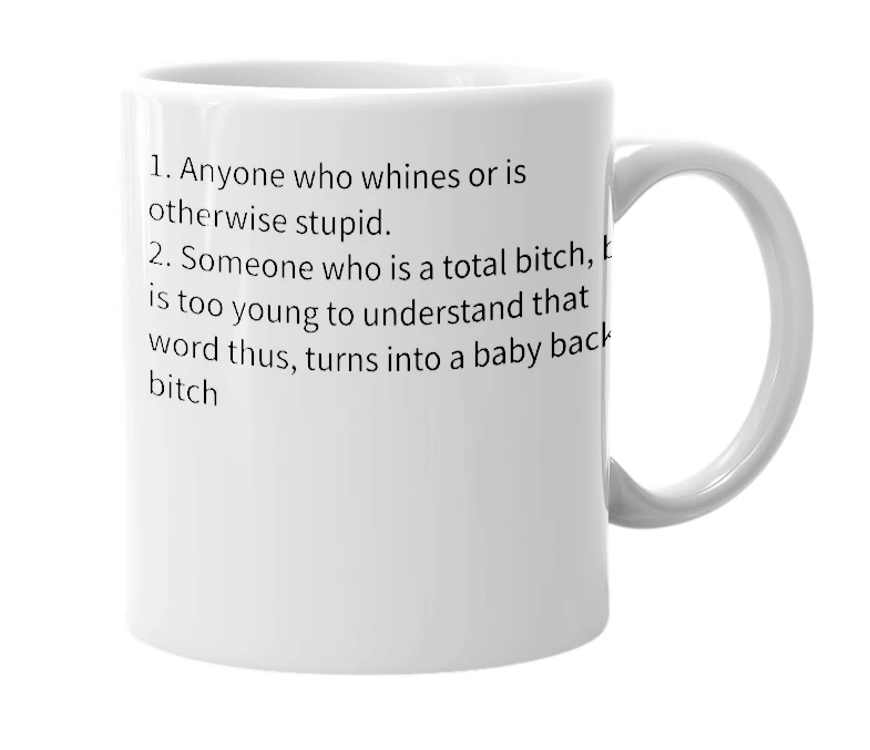 White mug with the definition of 'Baby Back Bitch'