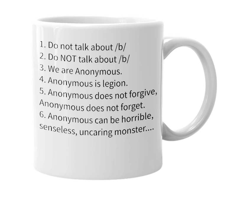 White mug with the definition of 'Rules Of The Internet'