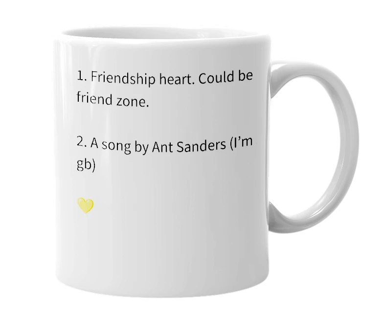 White mug with the definition of 'Yellow Hearts'