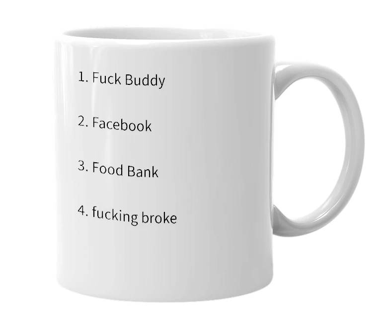 White mug with the definition of 'FB'