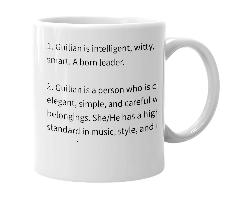 White mug with the definition of 'Guilian'