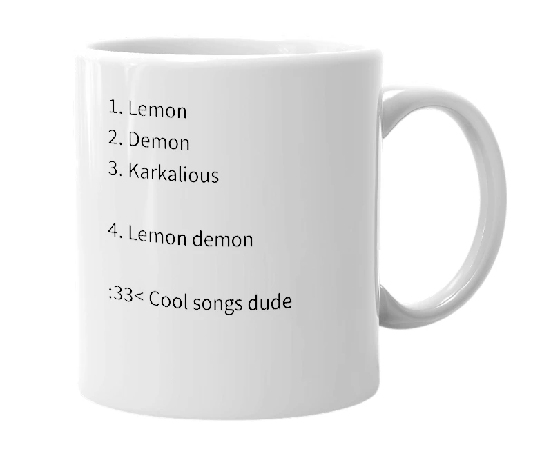 White mug with the definition of 'Lemon demon'