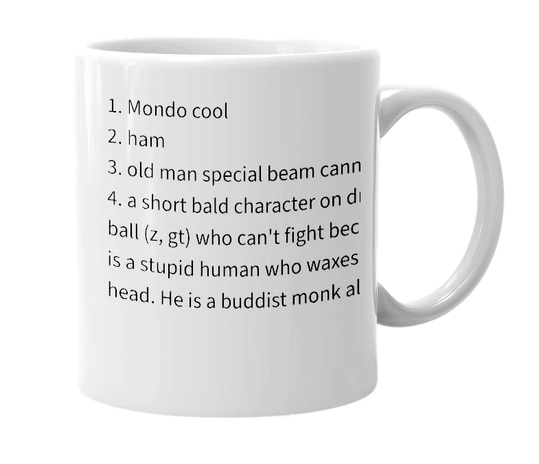 White mug with the definition of 'krillin'