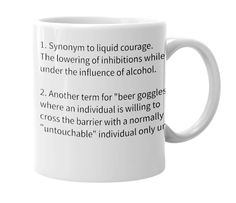 White mug with the definition of 'liquid bravery'