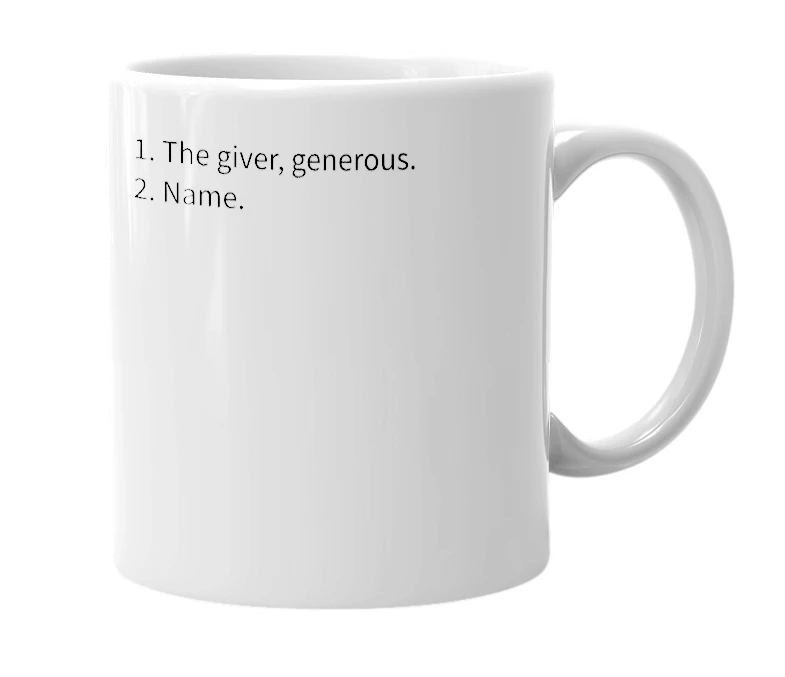White mug with the definition of 'Gefion'