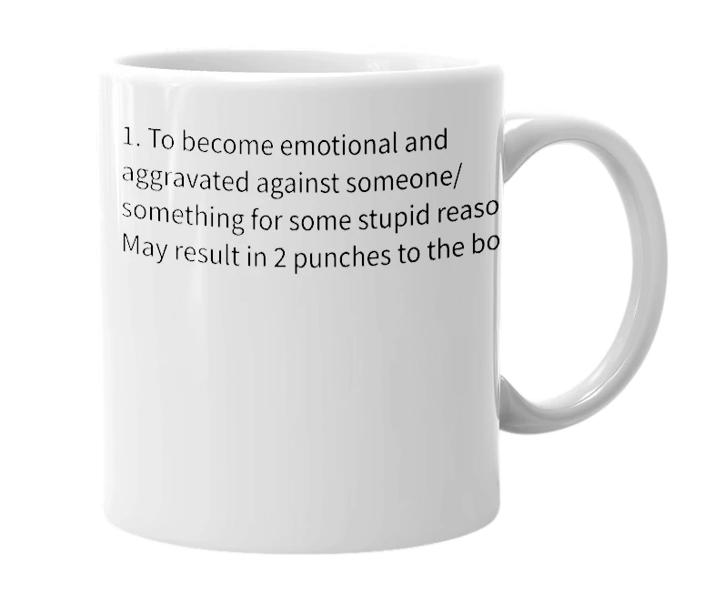 White mug with the definition of 'catching feelings'