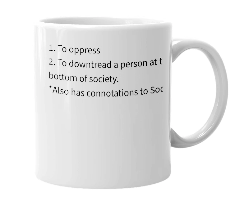 White mug with the definition of 'bottomise'