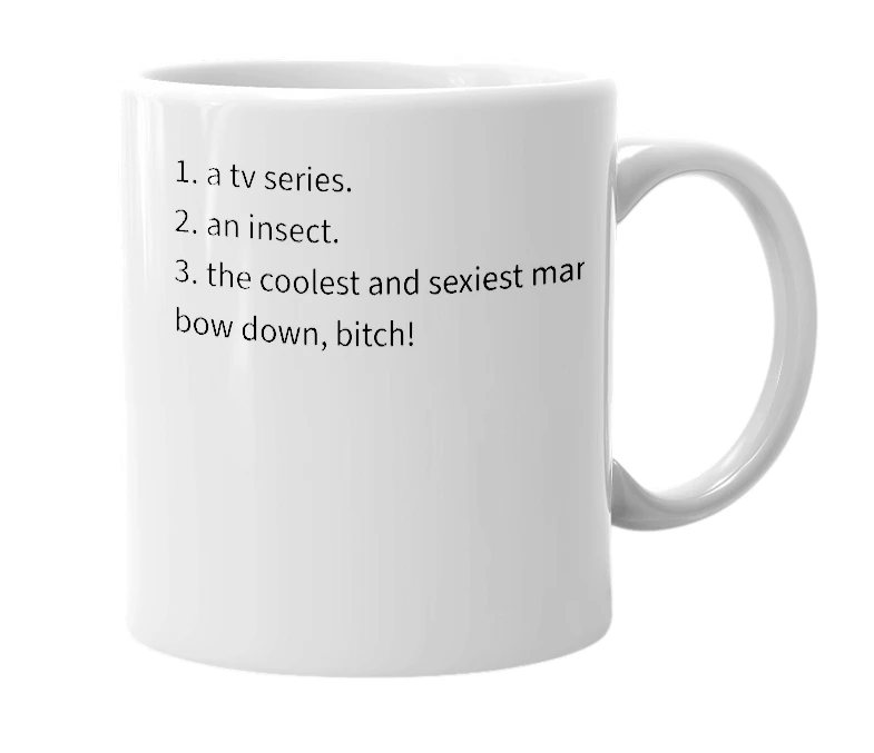 White mug with the definition of 'firefly'