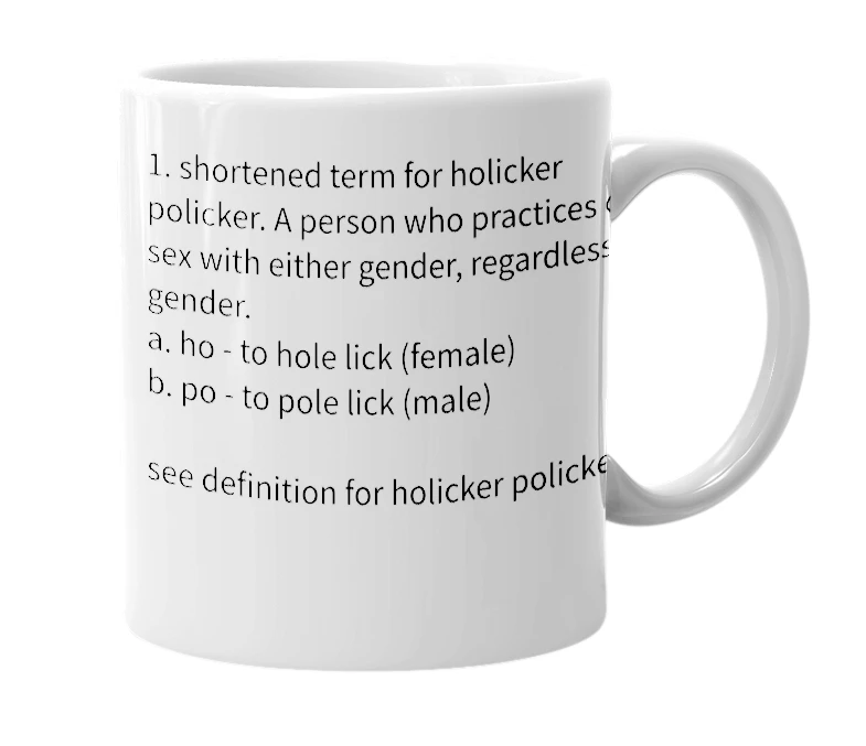 White mug with the definition of 'hopo'