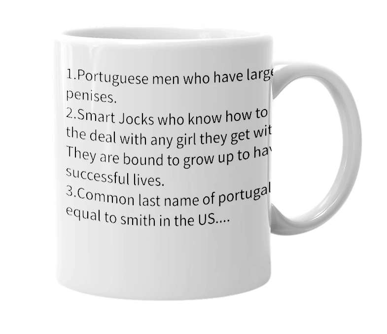 White mug with the definition of 'Goncalves'
