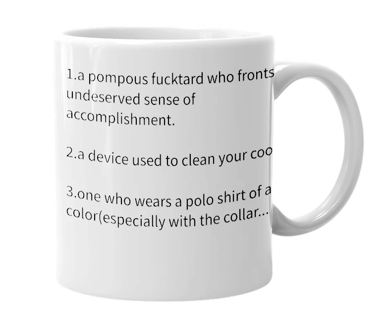 White mug with the definition of 'Douche bag'