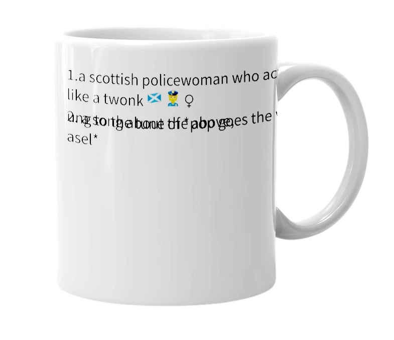 White mug with the definition of 'twonkface policeman'