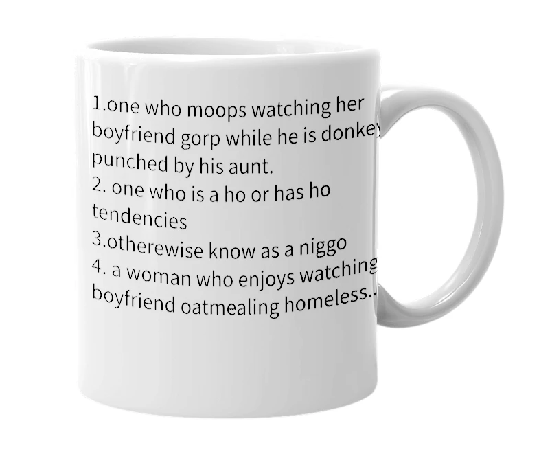 White mug with the definition of 'sacci'