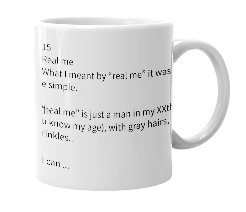White mug with the definition of 'NSN57 - Real Me'