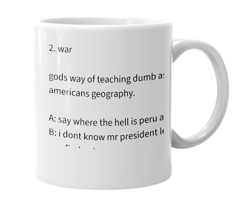 White mug with the definition of 'war'