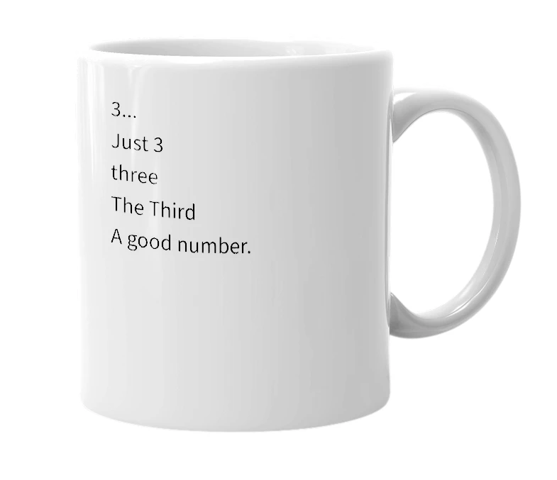 White mug with the definition of '3'