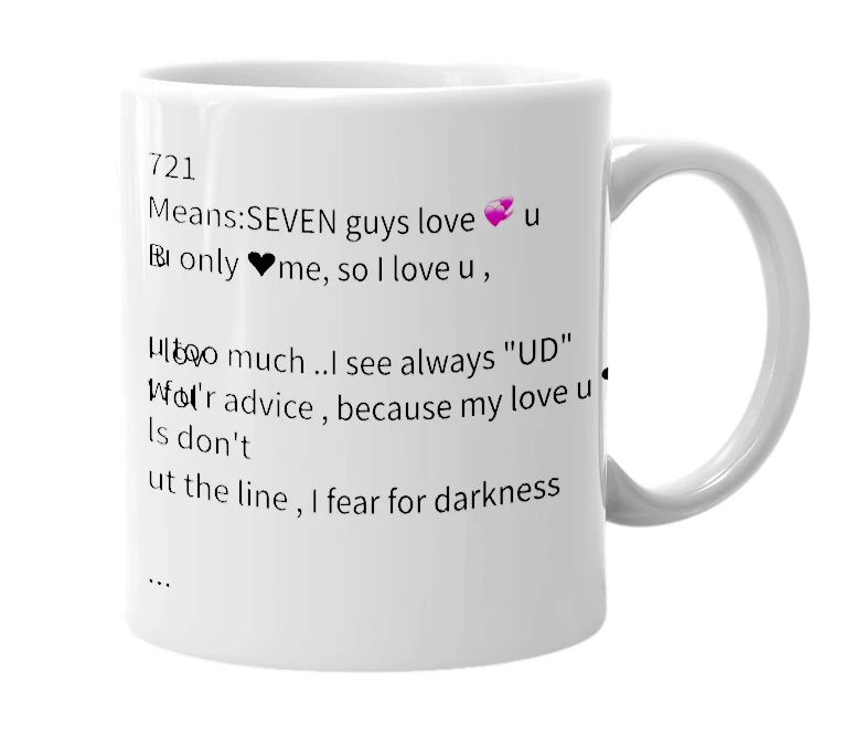 White mug with the definition of '721'