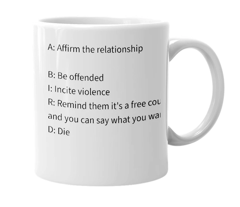 White mug with the definition of 'BE A BIRD'