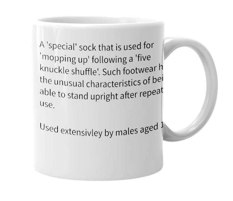 White mug with the definition of 'cum socks'