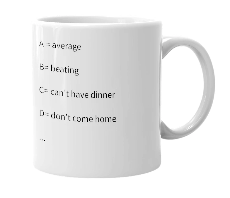 White mug with the definition of 'Asian grading scale'