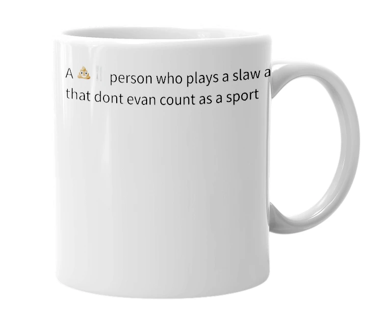 White mug with the definition of 'Baseball player'