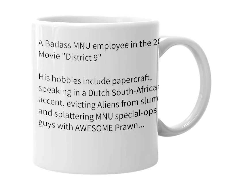 White mug with the definition of 'Wikus Van De Merwe'