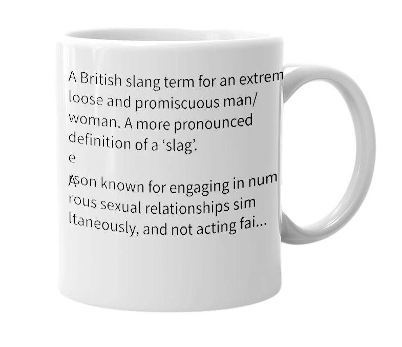 White mug with the definition of 'Top slag'