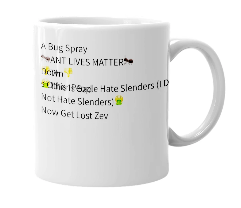 White mug with the definition of 'Zevo'