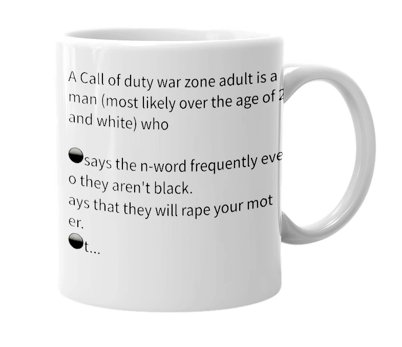 White mug with the definition of 'Call of duty war zone adult'