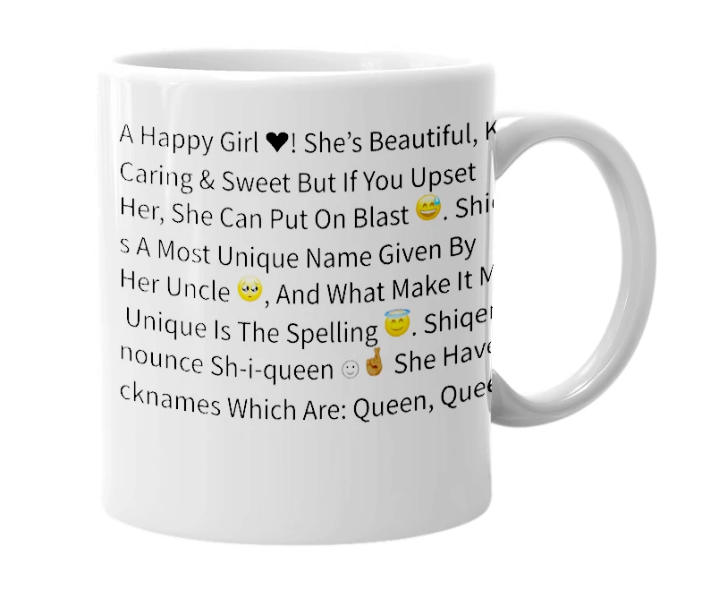 White mug with the definition of 'shiqene'