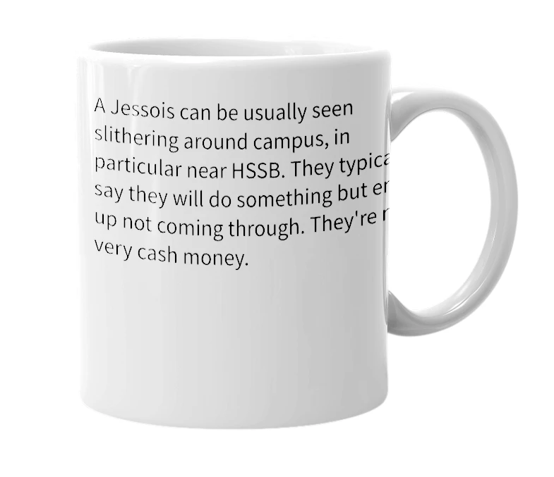 White mug with the definition of 'Jessois'