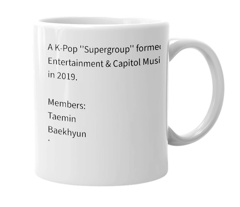 White mug with the definition of 'SuperM'