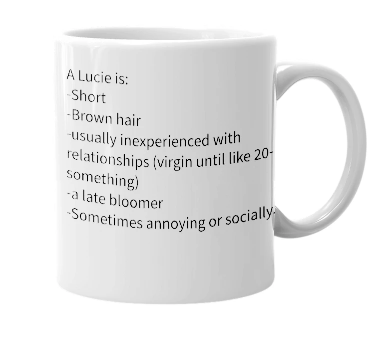 White mug with the definition of 'Lucie'
